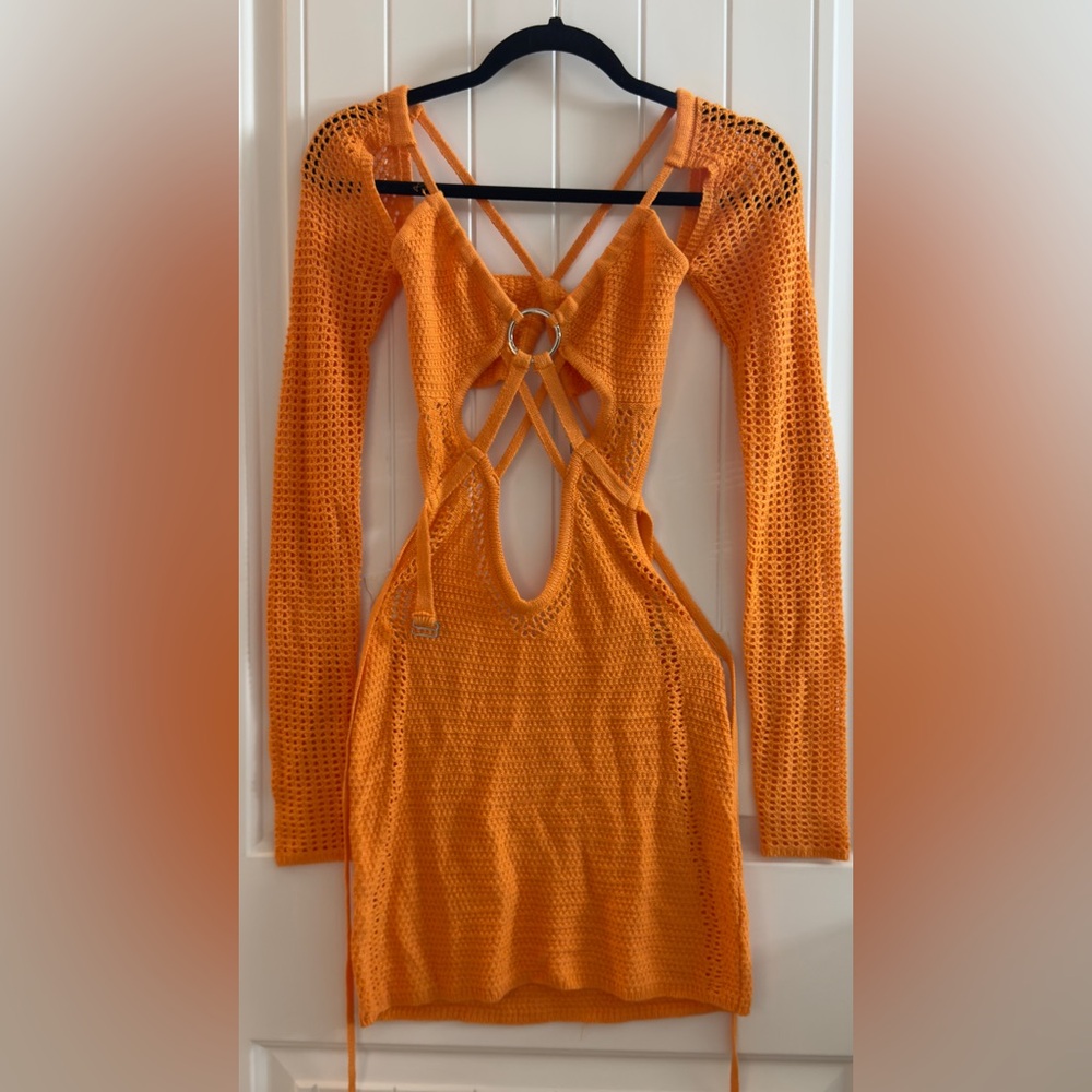 Outcast Delaney crochet Mini Dress Orange Xs NWT